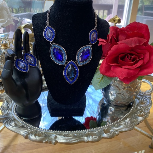 Faux Blue Rhinestone Costume Jewelry - Picture 6 of 8